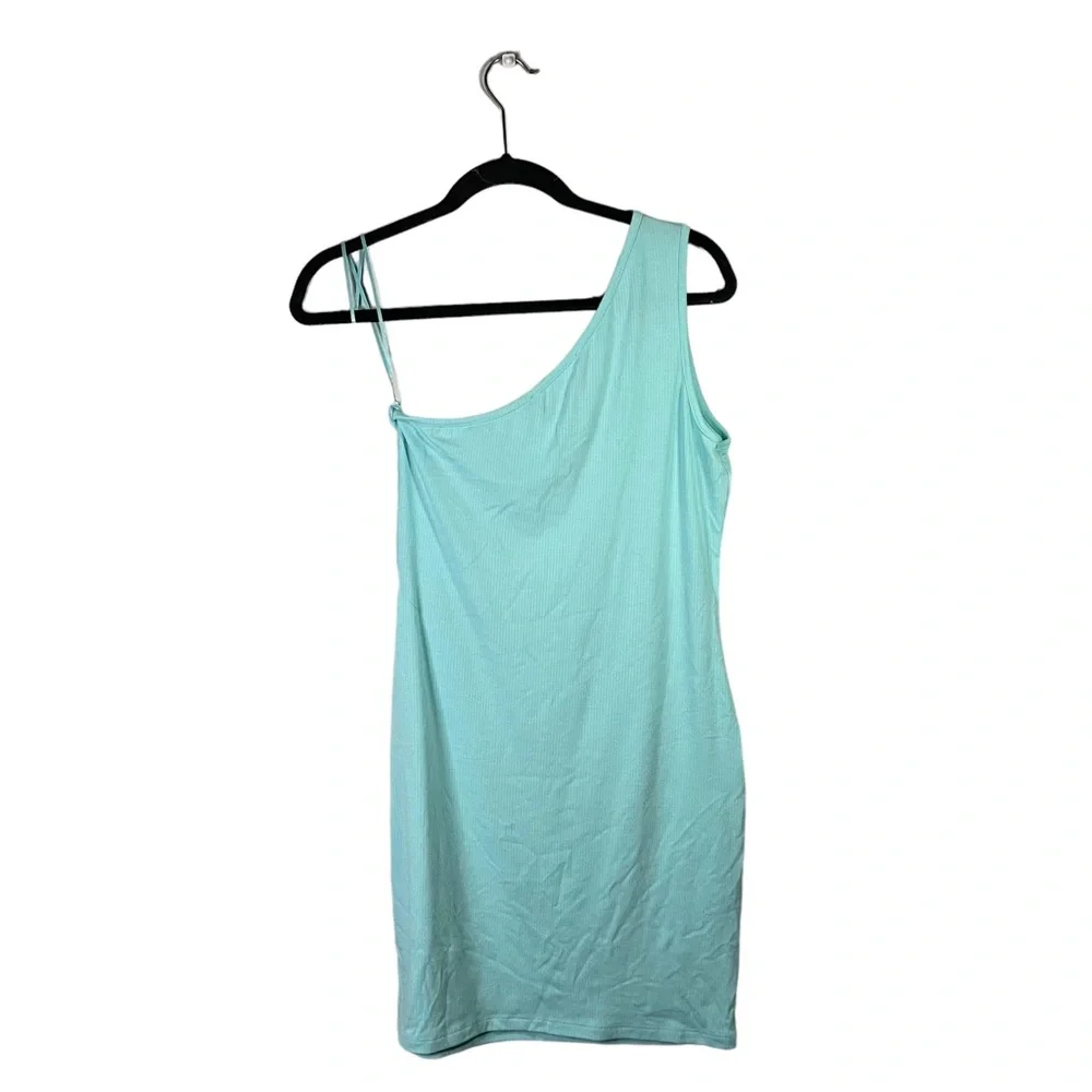 Primark Aqua Blue Asymmetric Single Strap Sleeveless Fitted Formal Dress Medium - Picture 3 of 8